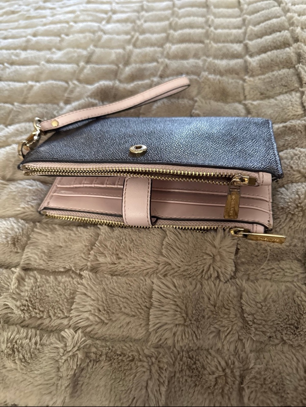 Michael Kors Pink & Brown Logo Wristlet Wallet
